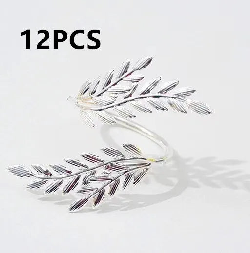 Gold Leaf Napkin Rings – Metal Napkin Holders for Christmas Table (1, 6 or 12)