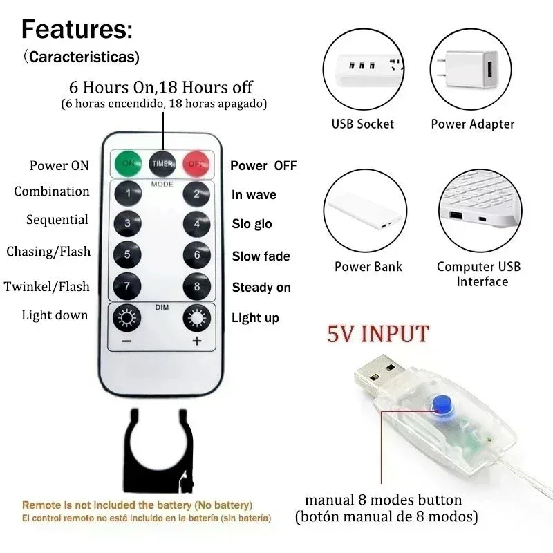 USB Curtain Fairy Lights with Remote – 8 Modes Window & Wall Light Curtain