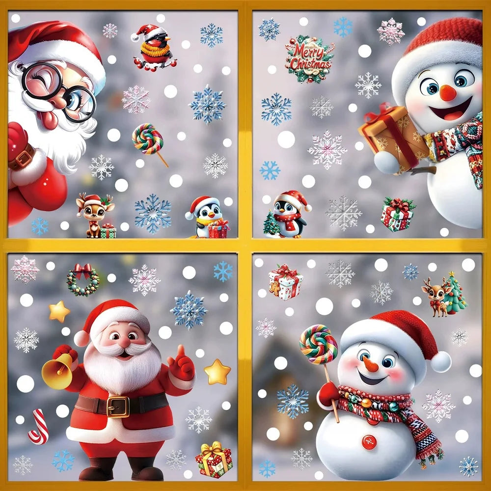 Christmas Window Clings – Reusable Gingerbread, Snowman & Santa Static Stickers
