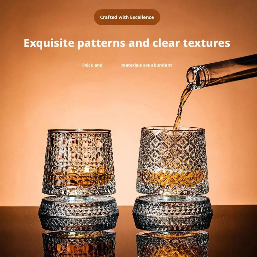 Spinning Whiskey Glasses Set of 2 – Rotating Whisky Tumblers with Glass Base, Gift for Him