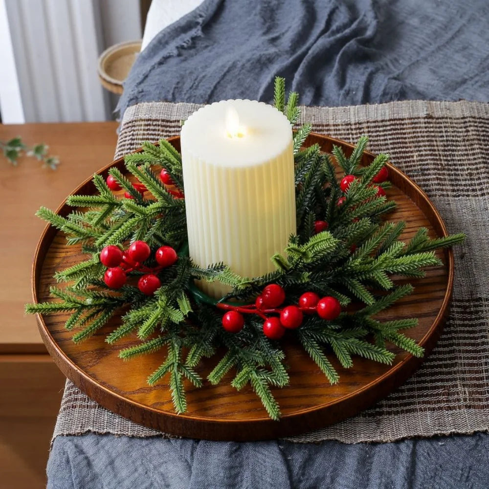 Christmas Candle Ring Wreath – Berry, Pinecone & Pine Table Centrepiece