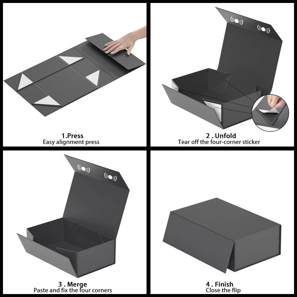 Magnetic Gift Box with Lid – Collapsible Rigid Present Box, 26.5 x 18 x 7.5 cm (1 or 4 Pack)