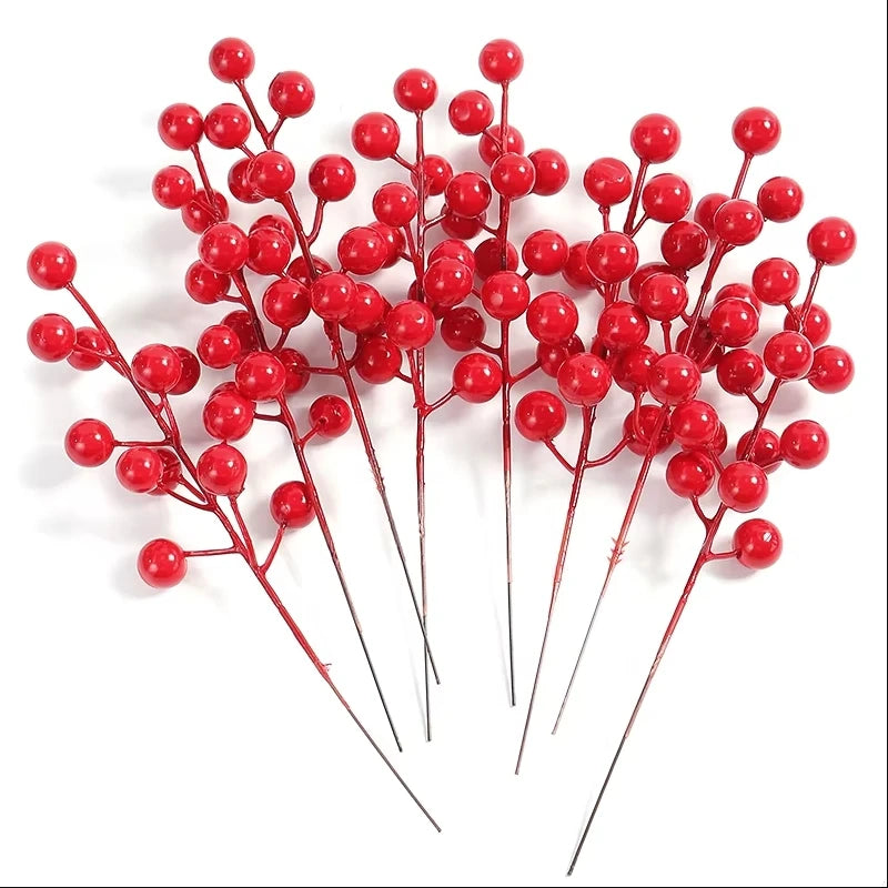 Artificial Pine & Holly Berry Picks – 10 Christmas Stems for Wreaths & Garlands