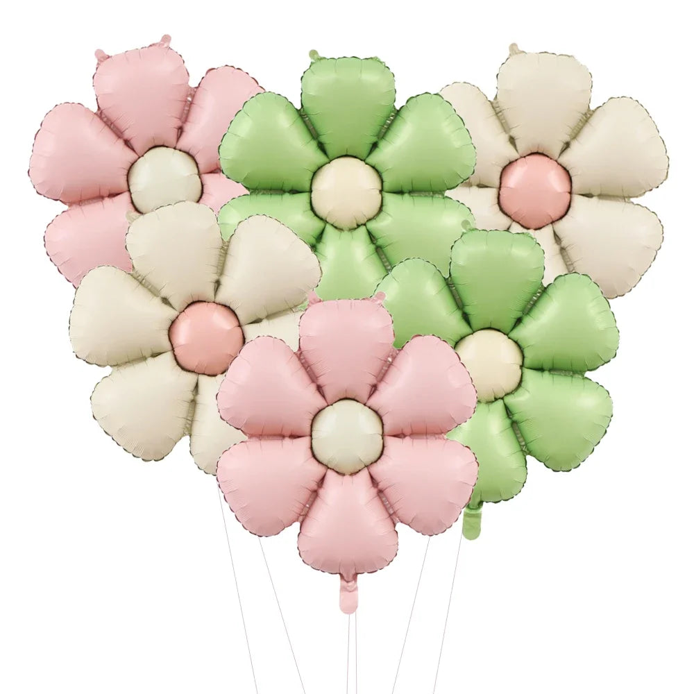 Daisy Foil Balloons – Set of 6 Matte Flower Party Balloons