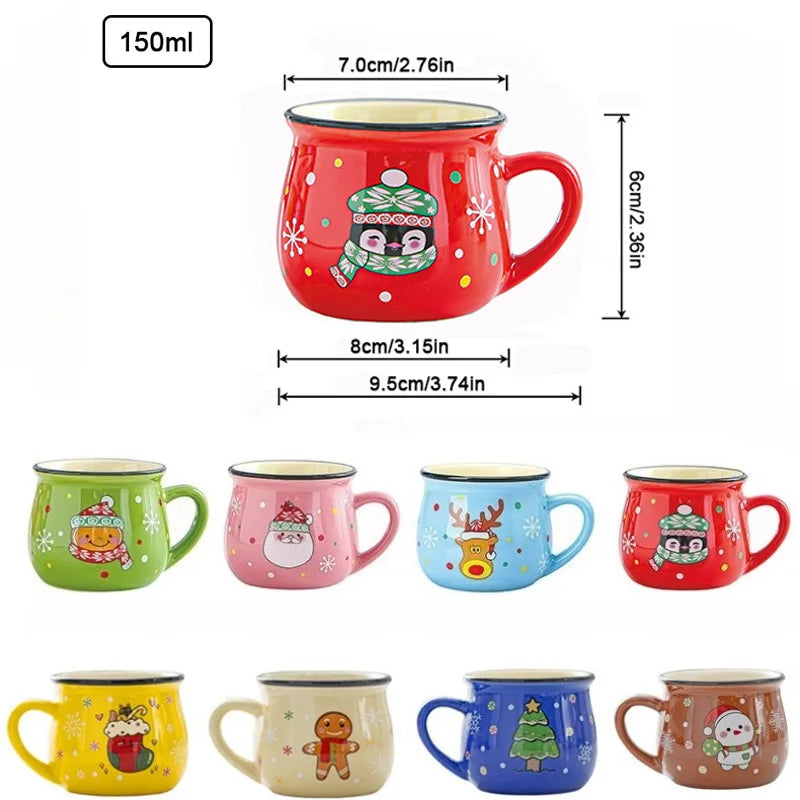 Mini Christmas Mug 150 ml – Cute Santa, Snowman & Reindeer Ceramic Cup