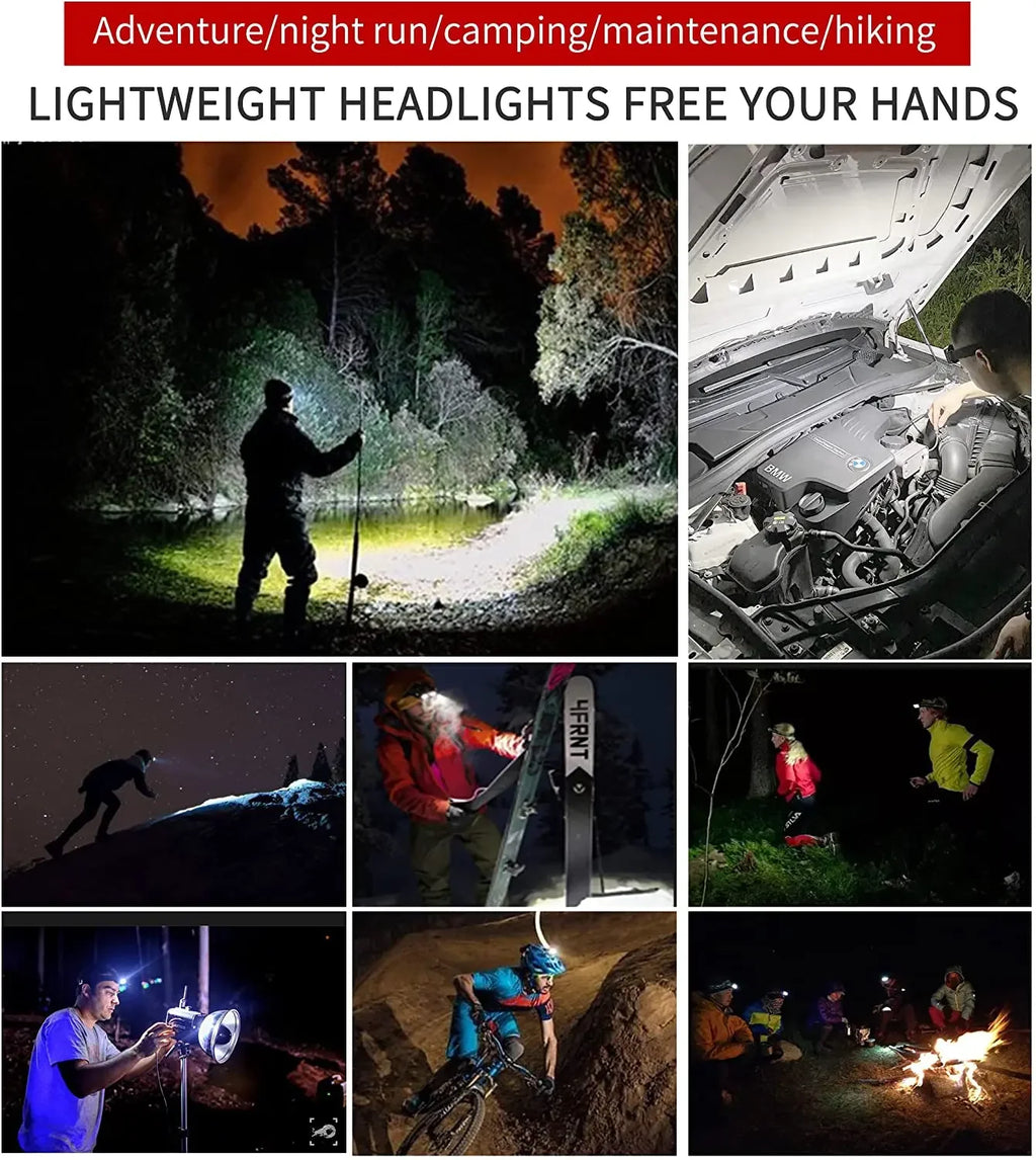 Rechargeable COB Headlamp – USB-C Head Torch for Camping & DIY
