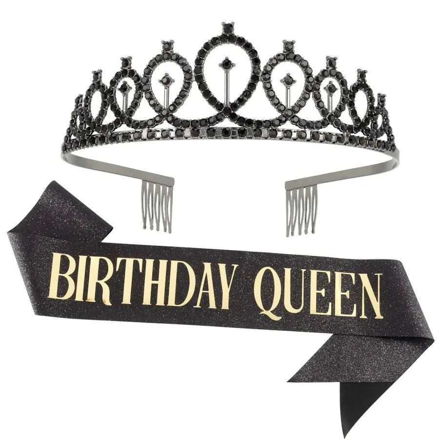 Birthday Queen Sash & Crystal Tiara Set – Birthday Girl Party Accessories for Any Age