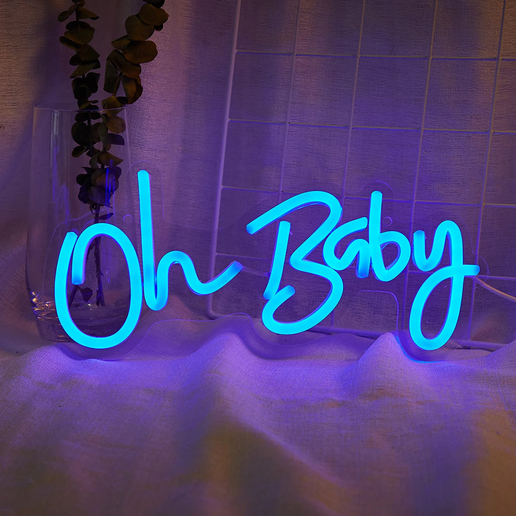 'Oh Baby' LED Neon Sign – Baby Shower & Gender Reveal Backdrop Light, USB Powered