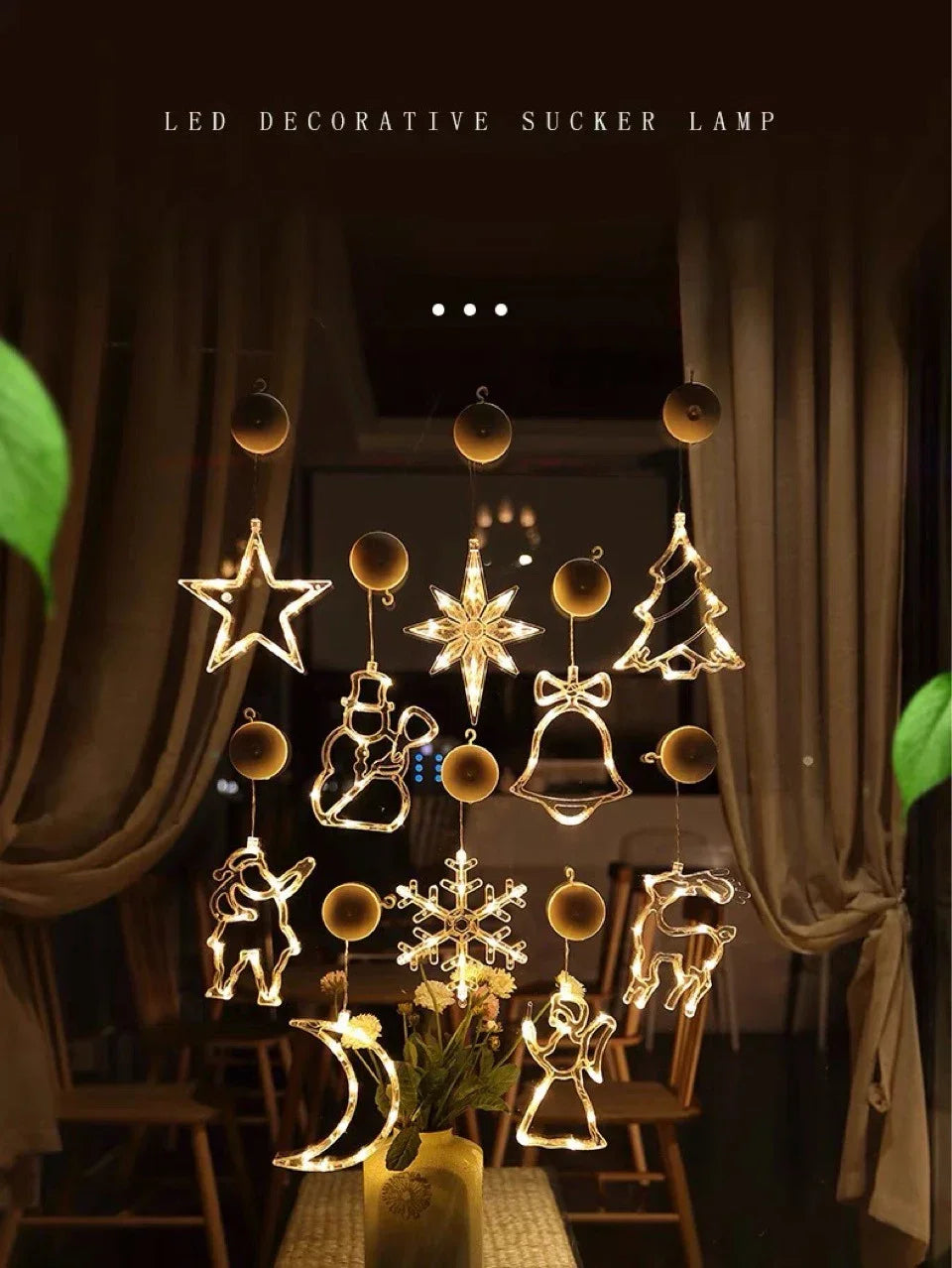 Battery LED Christmas Window Lights – Hanging Santa, Snowflake & Star Light Decorations