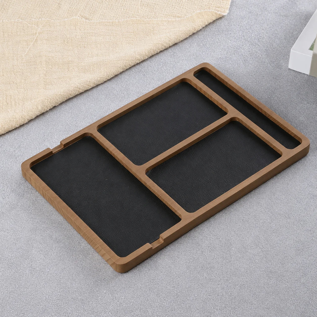 Solid Wood Desk Tray with Dividers – Phone, Keys & Earbuds Organiser