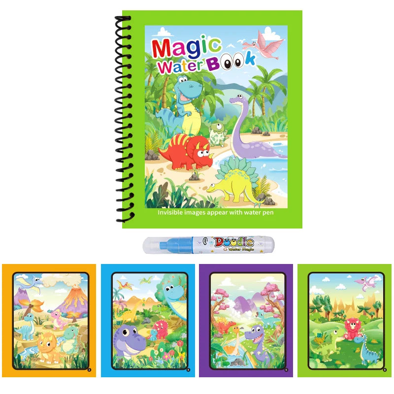 Magic Water Colouring Book with Pen – Reusable Mess-Free Kids Painting Book