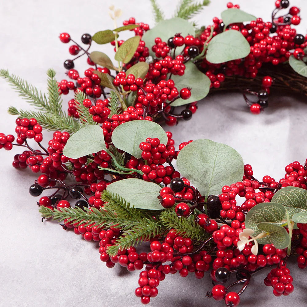 Handmade Christmas Wreath for Front Door – Red Berry, Cypress & Eucalyptus 45 cm
