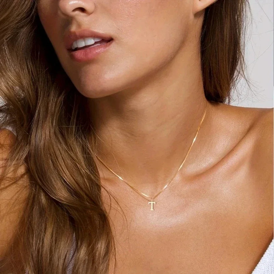 Gold-Tone Initial Necklace – A–Z Letter Pendant