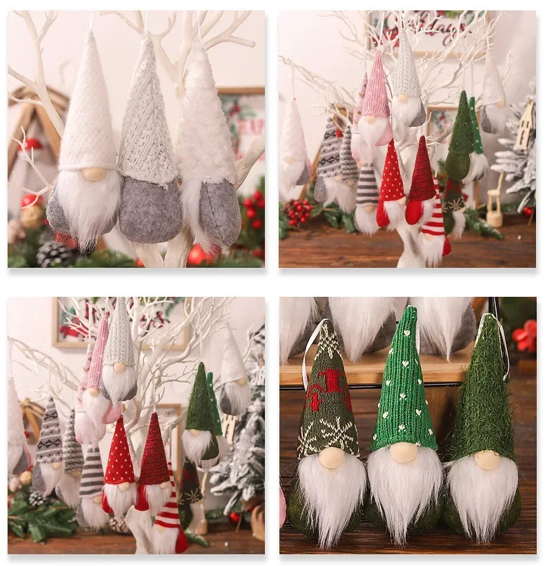 Christmas Gonk Plush Ornaments – Set of 3 Knitted Gnome Tree Decorations