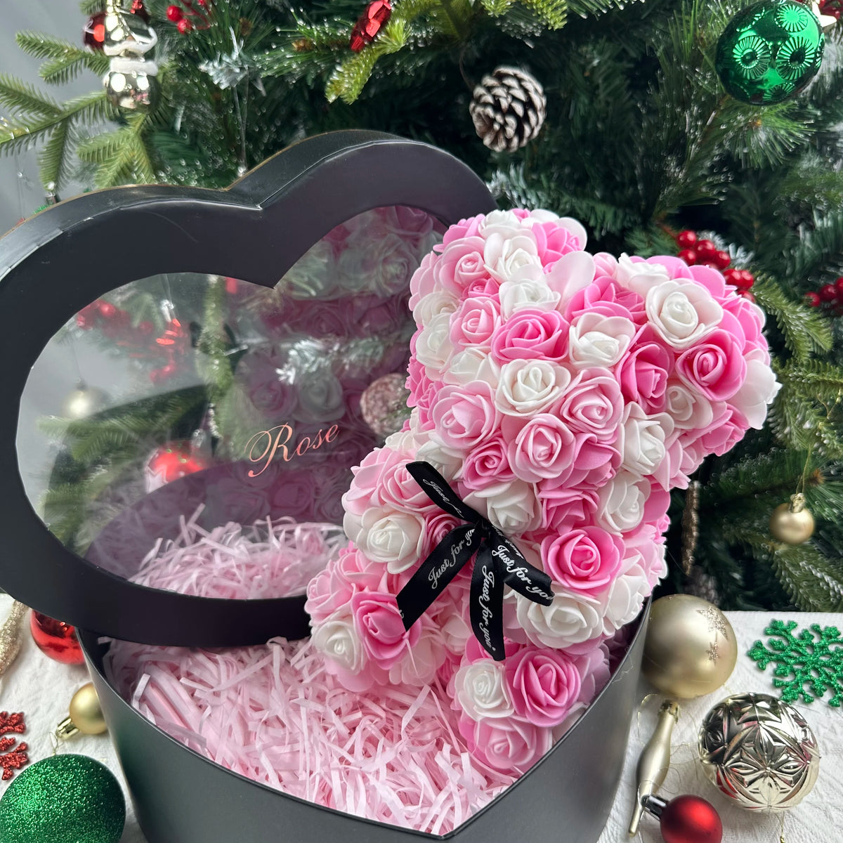 Rose Teddy Bear 25cm – Forever Rose Bear Gift for Her, With or Without Gift Box