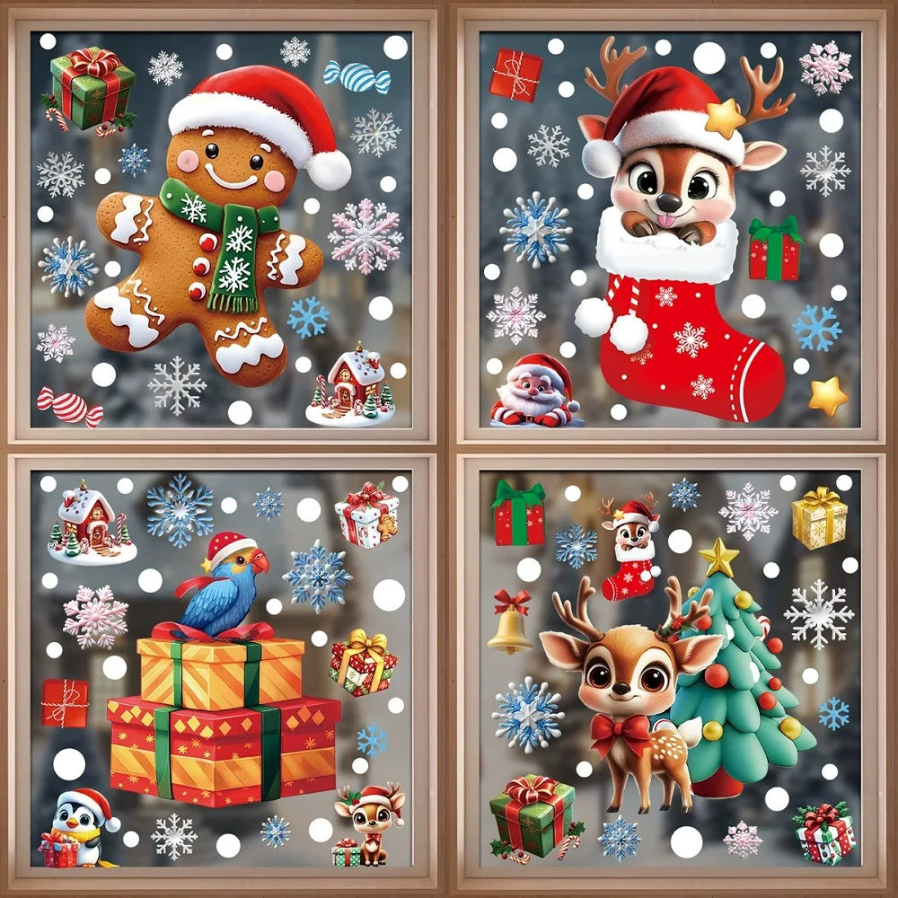 Christmas Window Clings – Reusable Gingerbread, Snowman & Santa Static Stickers