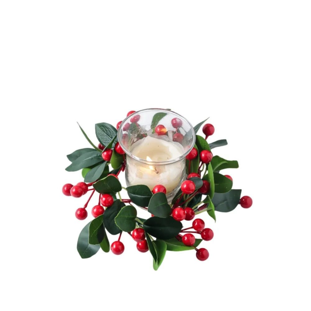 Christmas Candle Ring Wreath – Berry, Pinecone & Pine Table Centrepiece