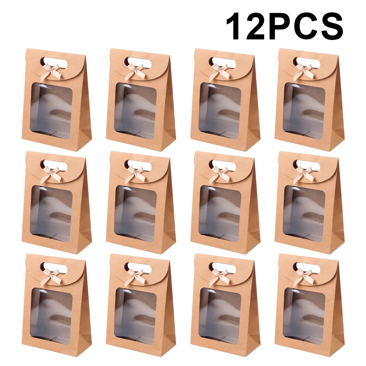 Kraft Paper Gift Bags with Window – Reusable Treat & Present Bags (6 or 12 Pack)