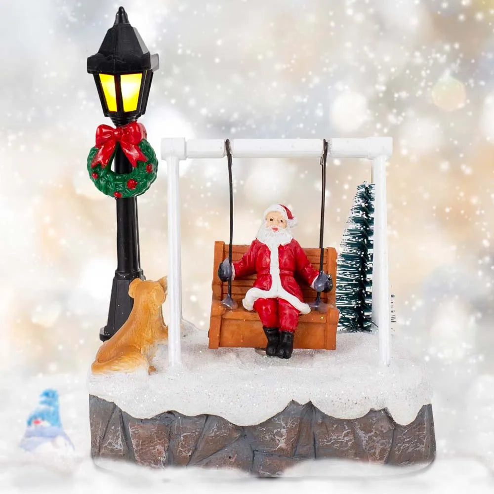 Light-Up Santa on a Swing – LED Christmas Village Figurine