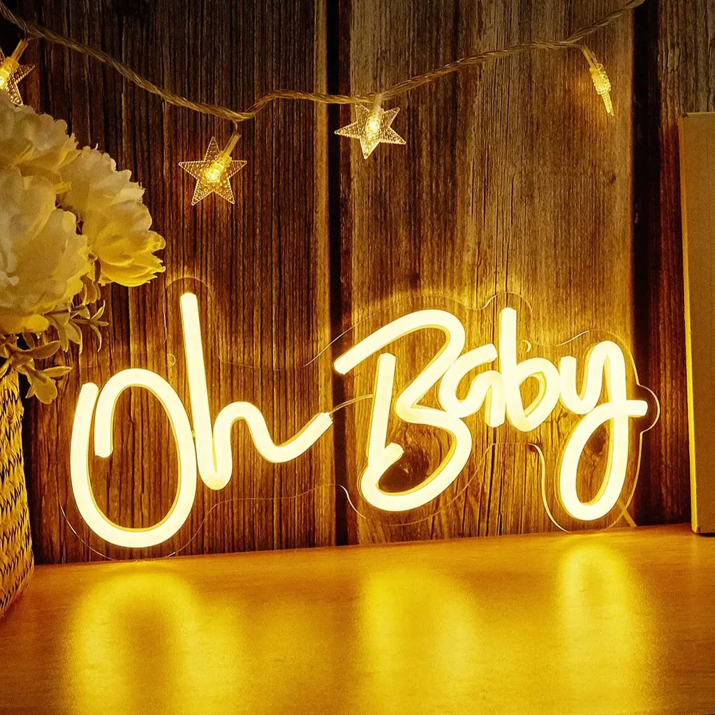 'Oh Baby' LED Neon Sign – Baby Shower & Gender Reveal Backdrop Light, USB Powered