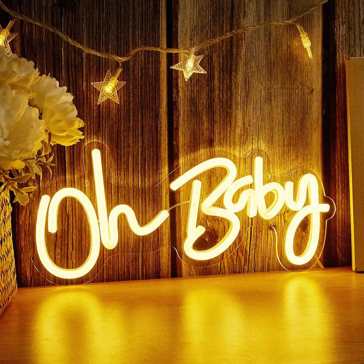 'Oh Baby' LED Neon Sign – Baby Shower & Gender Reveal Backdrop Light, USB Powered