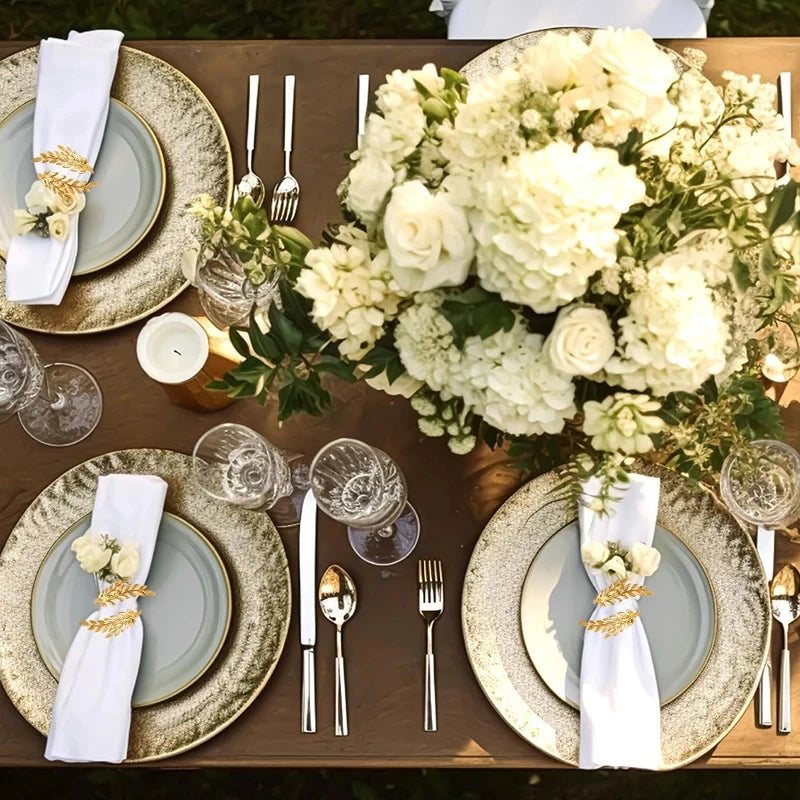 Gold Leaf Napkin Rings – Metal Napkin Holders for Christmas Table (1, 6 or 12)
