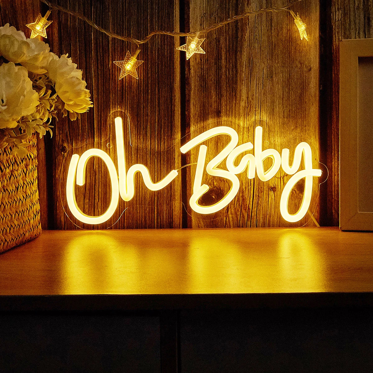 'Oh Baby' LED Neon Sign – Baby Shower & Gender Reveal Backdrop Light, USB Powered