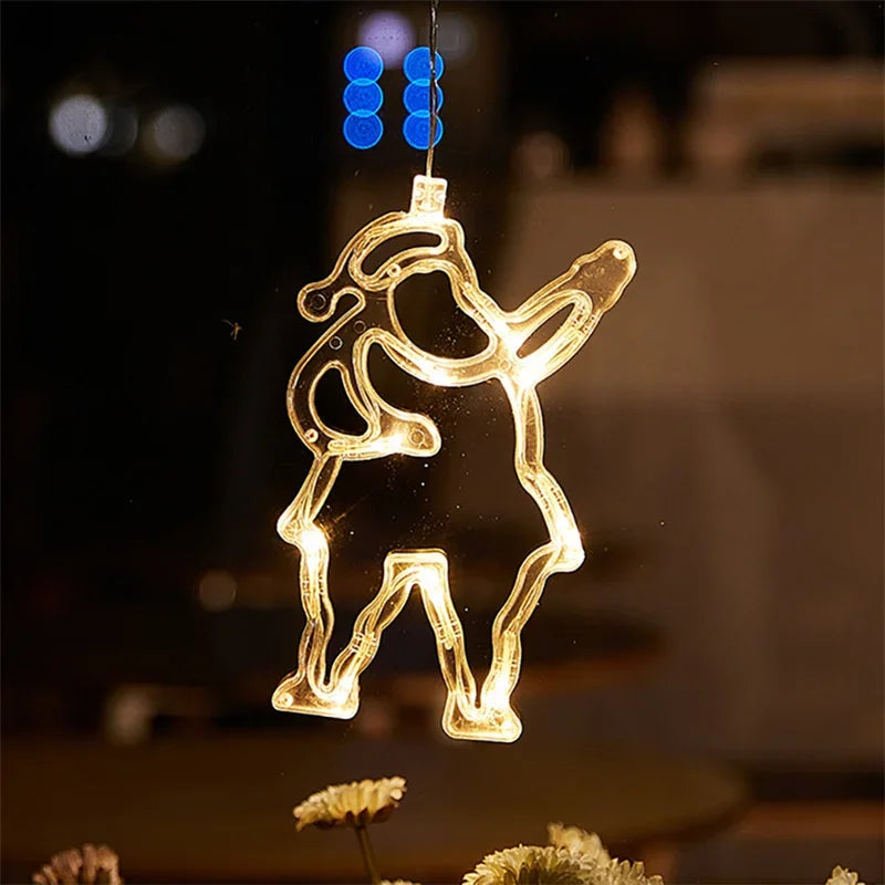 Battery LED Christmas Window Lights – Hanging Santa, Snowflake & Star Light Decorations
