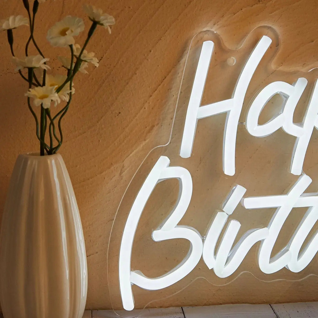 'Happy Birthday' LED Neon Sign – Reusable USB Light-Up Birthday Party Backdrop Sign