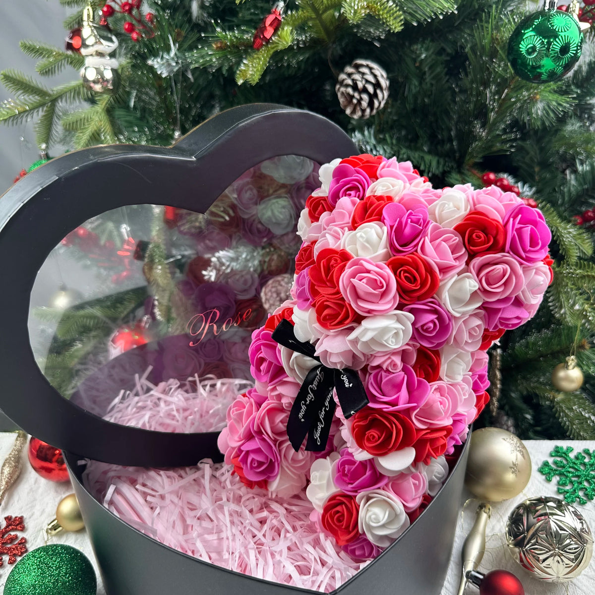 Rose Teddy Bear 25cm – Forever Rose Bear Gift for Her, With or Without Gift Box
