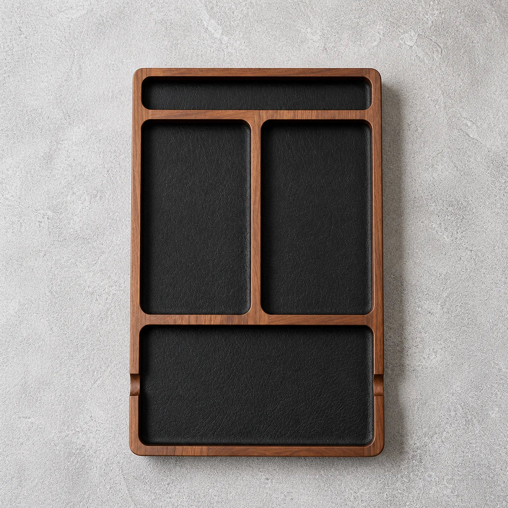Solid Wood Desk Tray with Dividers – Phone, Keys & Earbuds Organiser