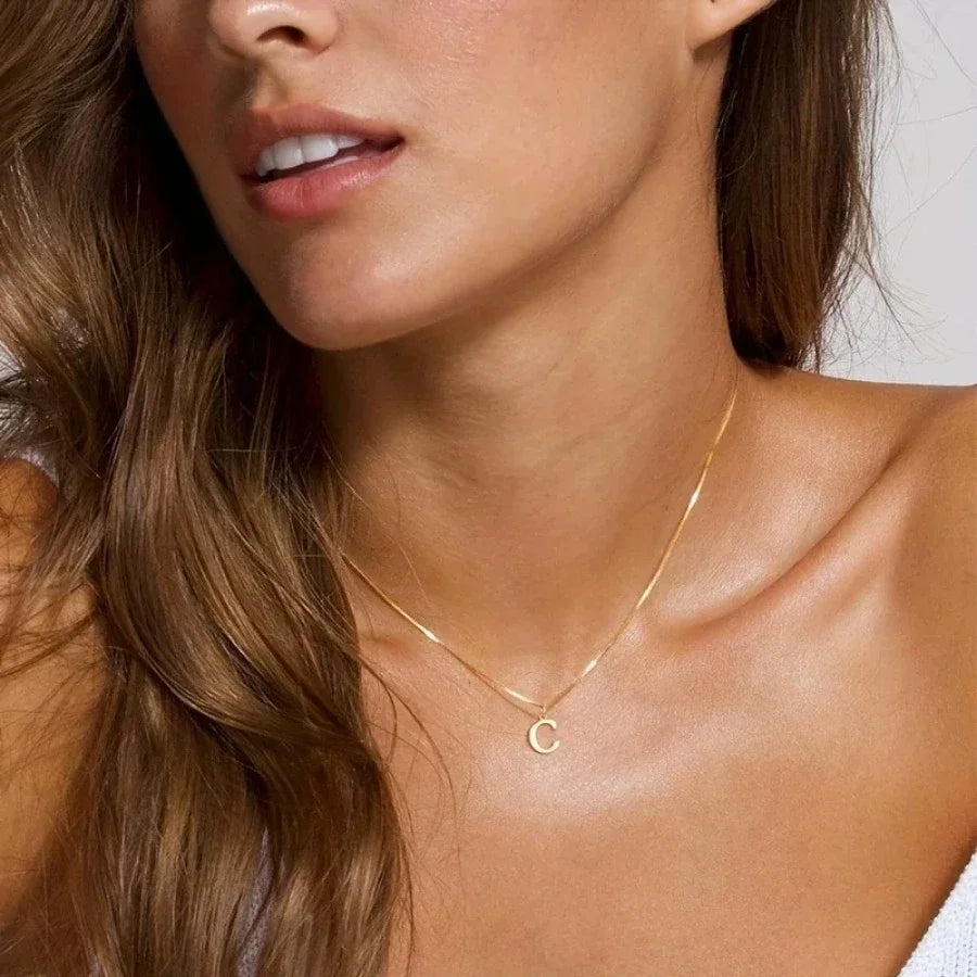Gold-Tone Initial Necklace – A–Z Letter Pendant