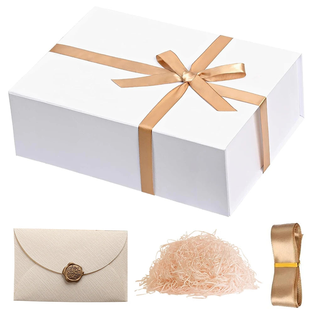 Magnetic Gift Box with Lid – Collapsible Rigid Present Box, 26.5 x 18 x 7.5 cm (1 or 4 Pack)