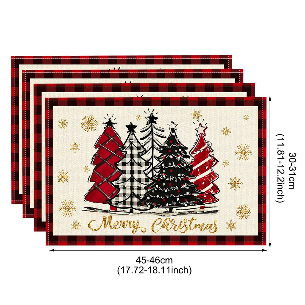 Linen Christmas Placemats – Santa & Festive Print Table Mats (1 or 4 Pack)