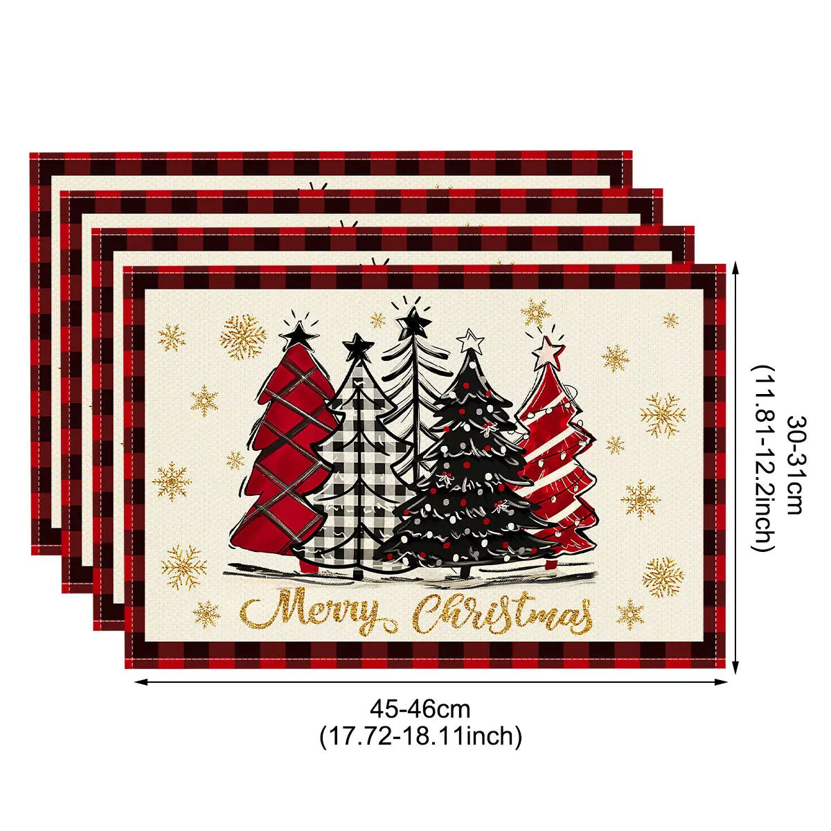 Linen Christmas Placemats – Santa & Festive Print Table Mats (1 or 4 Pack)