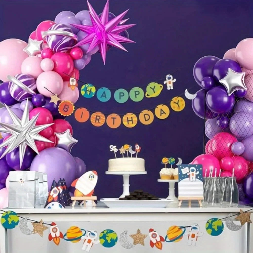 Hot Pink & Purple Balloon Garland Kit – 111 Pieces with Starburst Foils