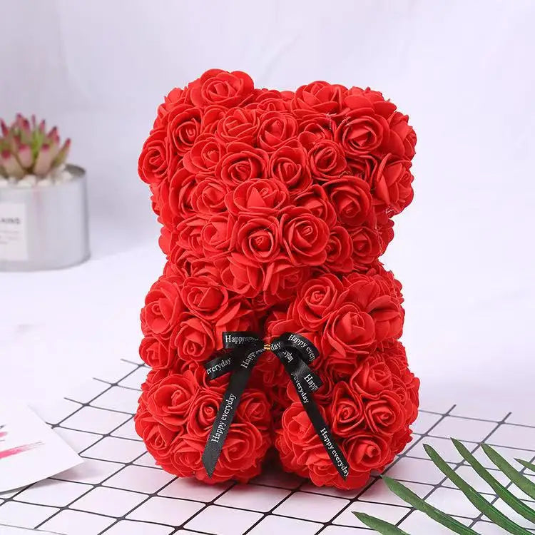 Rose Teddy Bear 25cm – Forever Rose Bear Gift for Her, With or Without Gift Box