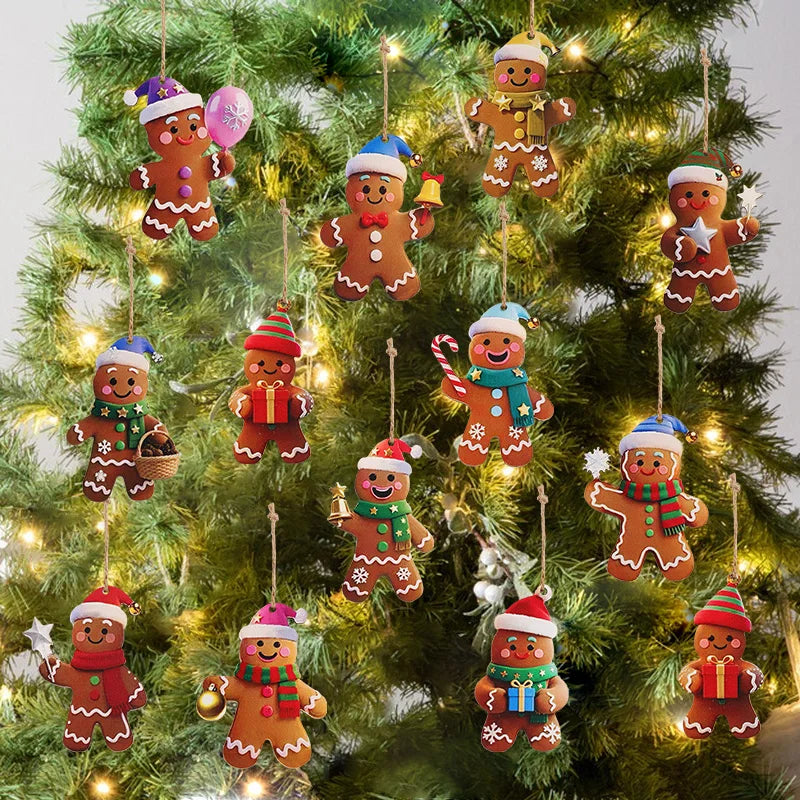 Wooden Gingerbread Man Ornaments – Christmas Tree Decorations (12 or 24 Pack)