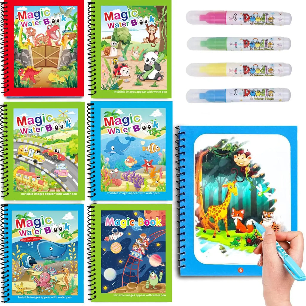 Magic Water Colouring Book with Pen – Reusable Mess-Free Kids Painting Book
