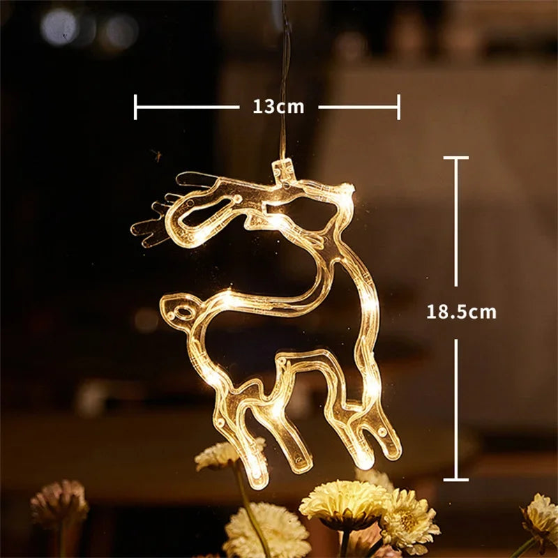 Battery LED Christmas Window Lights – Hanging Santa, Snowflake & Star Light Decorations