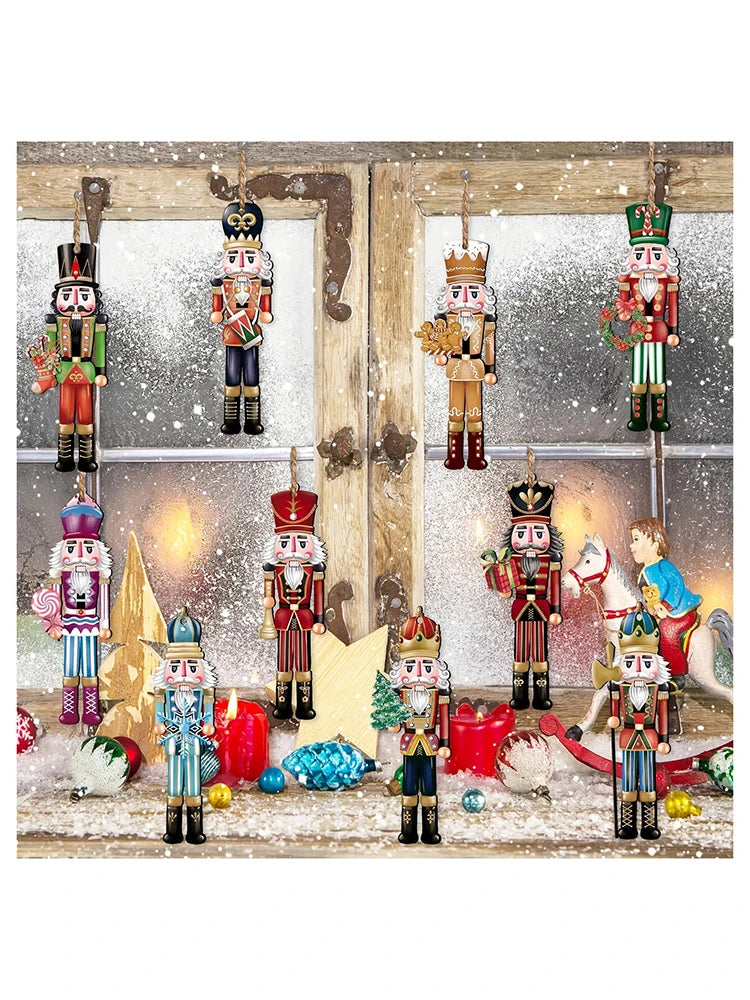 Wooden Nutcracker Ornaments – Set of 12 Hanging Christmas Tree Decorations