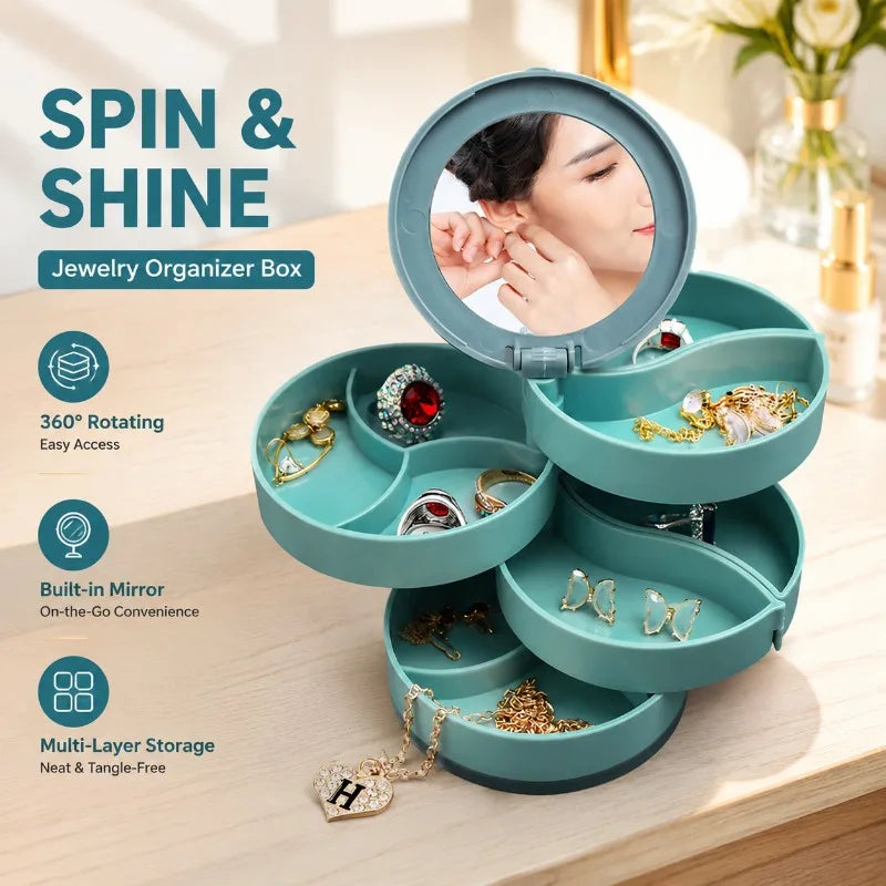 Rotating jewellery organiser with mirror