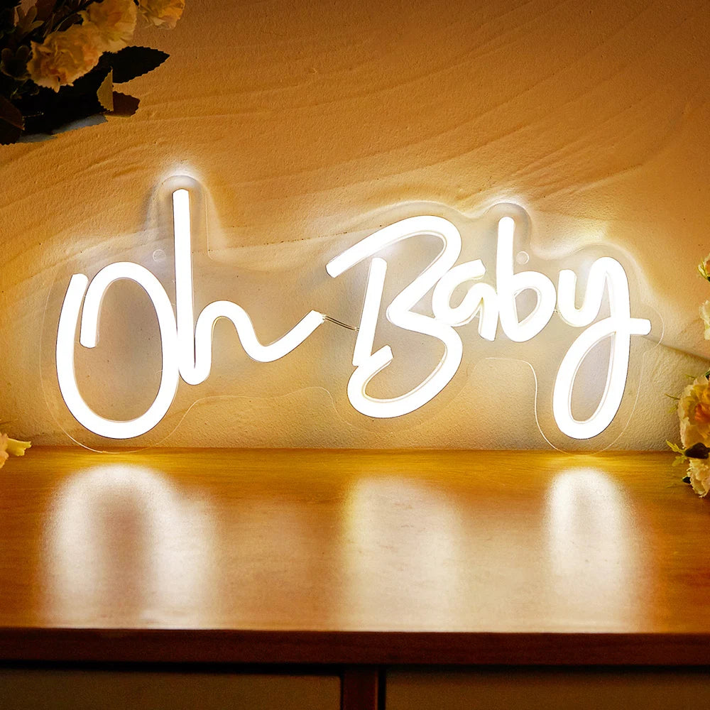 'Oh Baby' LED Neon Sign – Baby Shower & Gender Reveal Backdrop Light, USB Powered