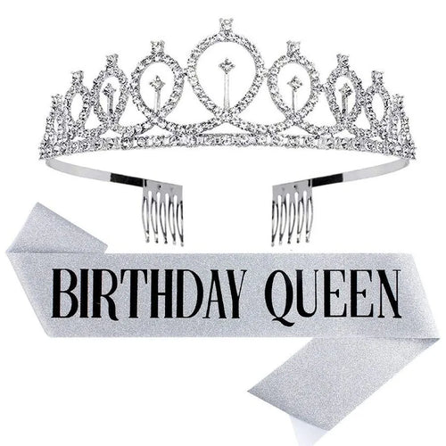 Birthday Queen Sash & Crystal Tiara Set – Birthday Girl Party Accessories for Any Age