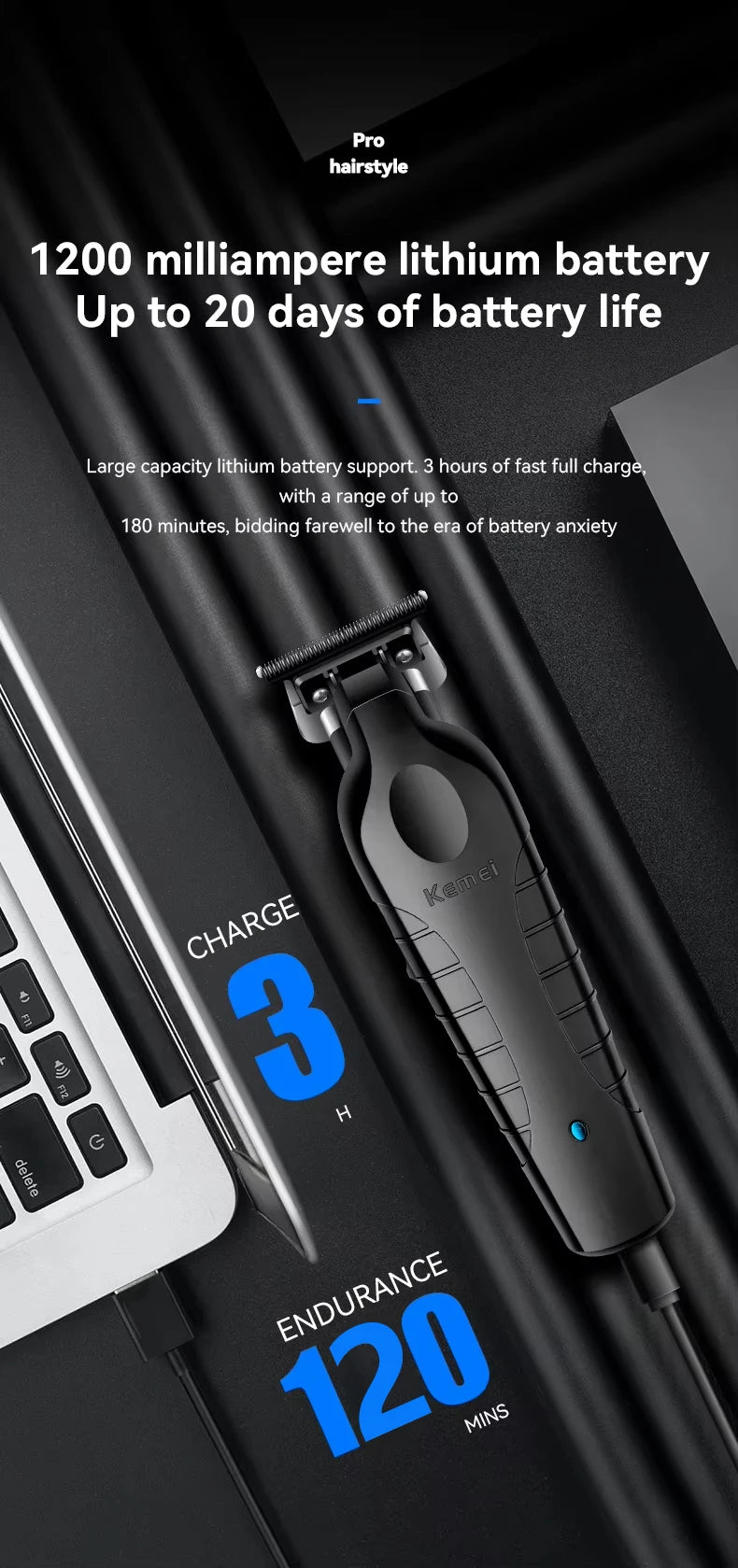 Kemei Cordless Hair Clippers – USB Rechargeable Trimmer for Men