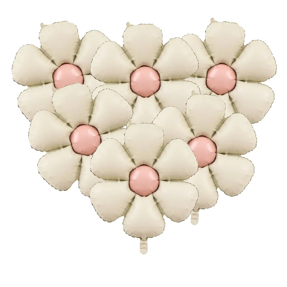 Daisy Foil Balloons – Set of 6 Matte Flower Party Balloons