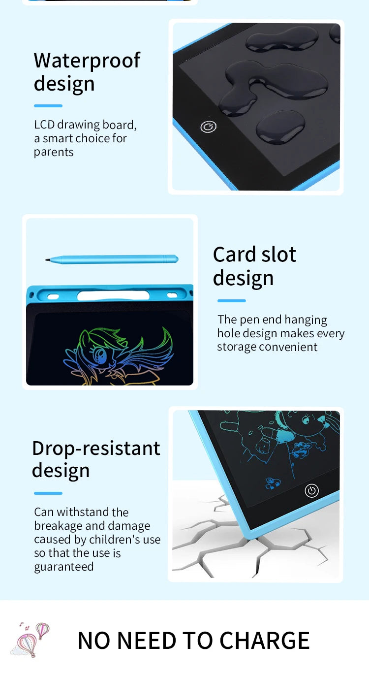 LCD Drawing Tablet for Kids – Colourful Erasable Writing Board (6.5 to 12 in)