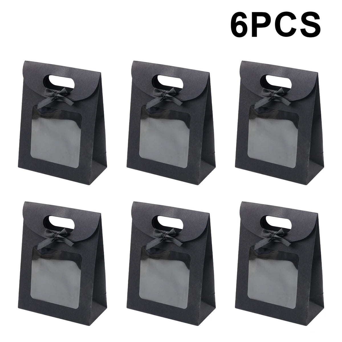 Kraft Paper Gift Bags with Window – Reusable Treat & Present Bags (6 or 12 Pack)