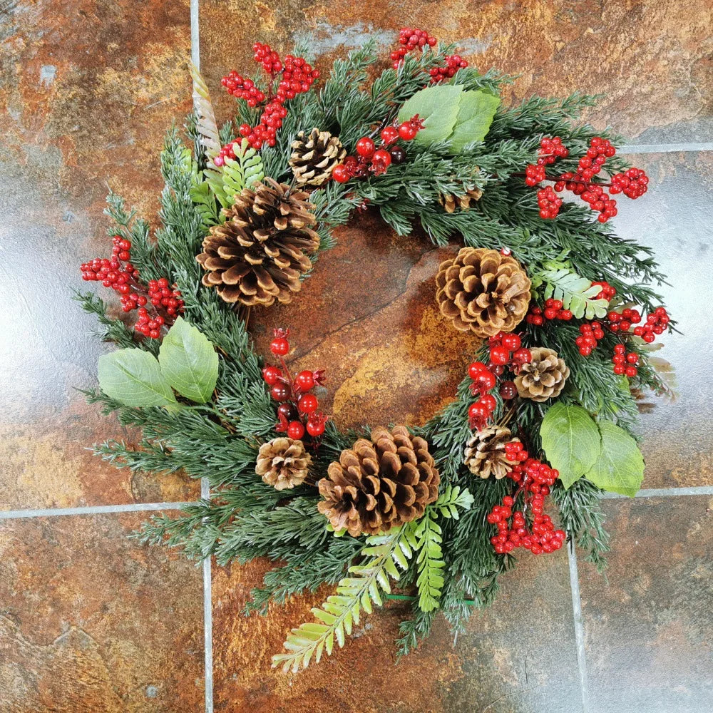 Handmade Christmas Wreath for Front Door – Red Berry, Cypress & Eucalyptus 45 cm