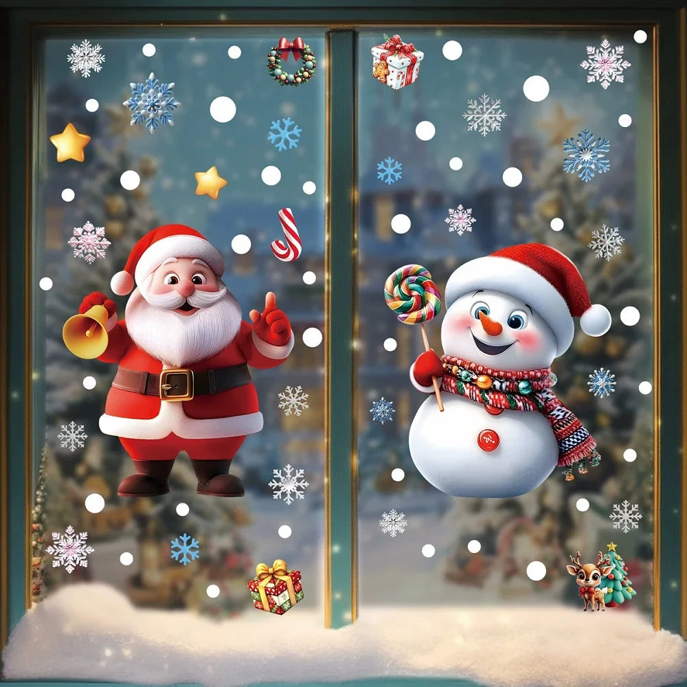 Christmas Window Clings – Reusable Gingerbread, Snowman & Santa Static Stickers